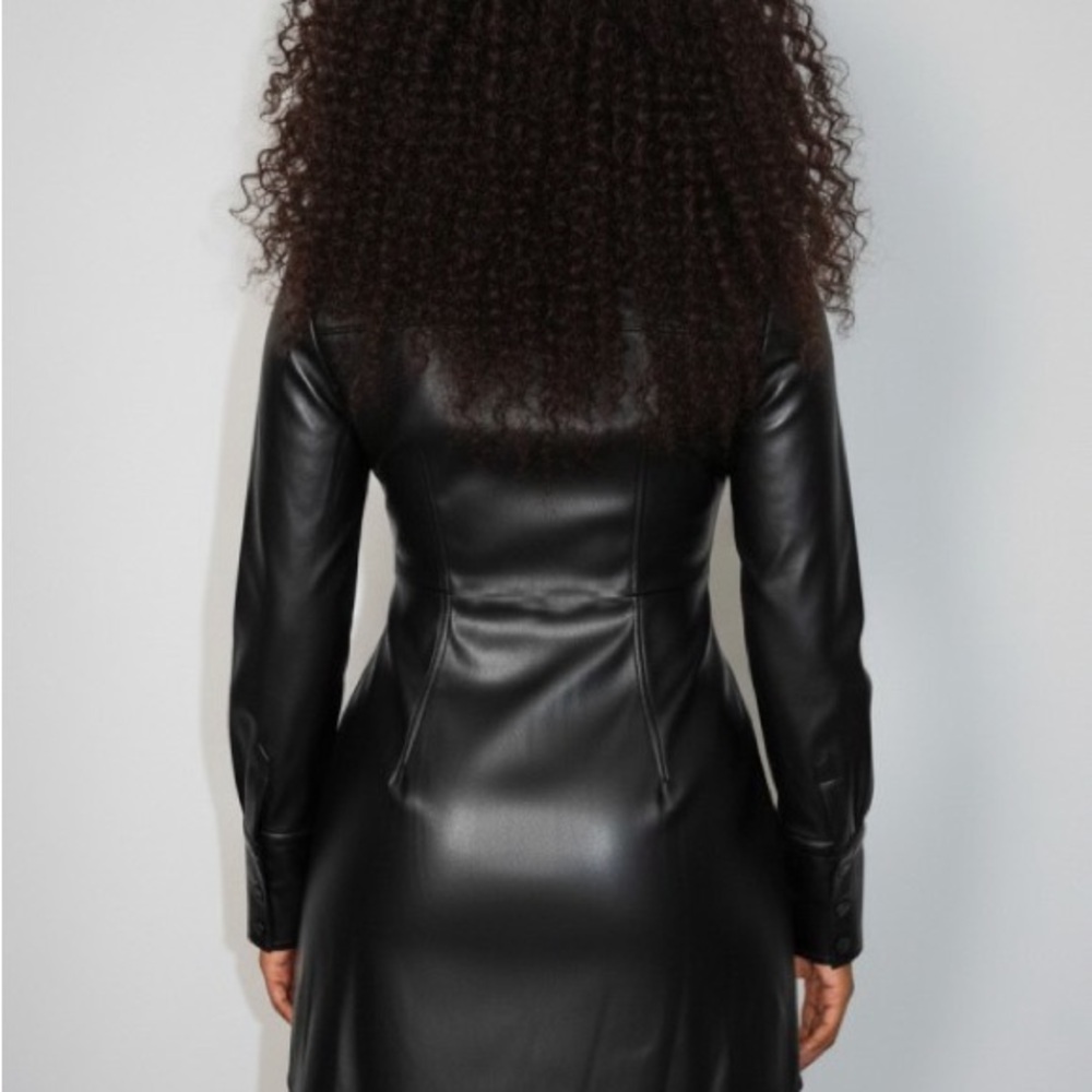 Black Faux Leather Button-Up Dress - Picture 2 of 2